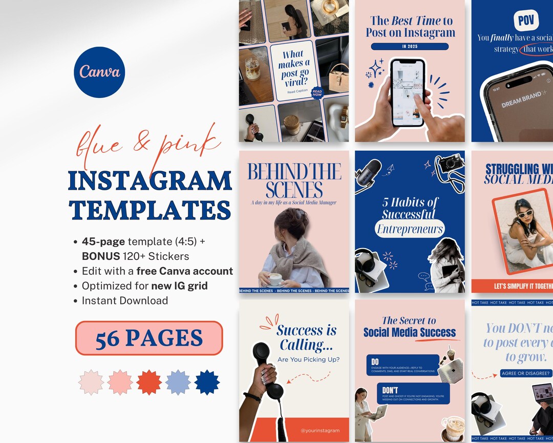 Bold Colorful Instagram Templates Social Media Manager Canva Templates ...
