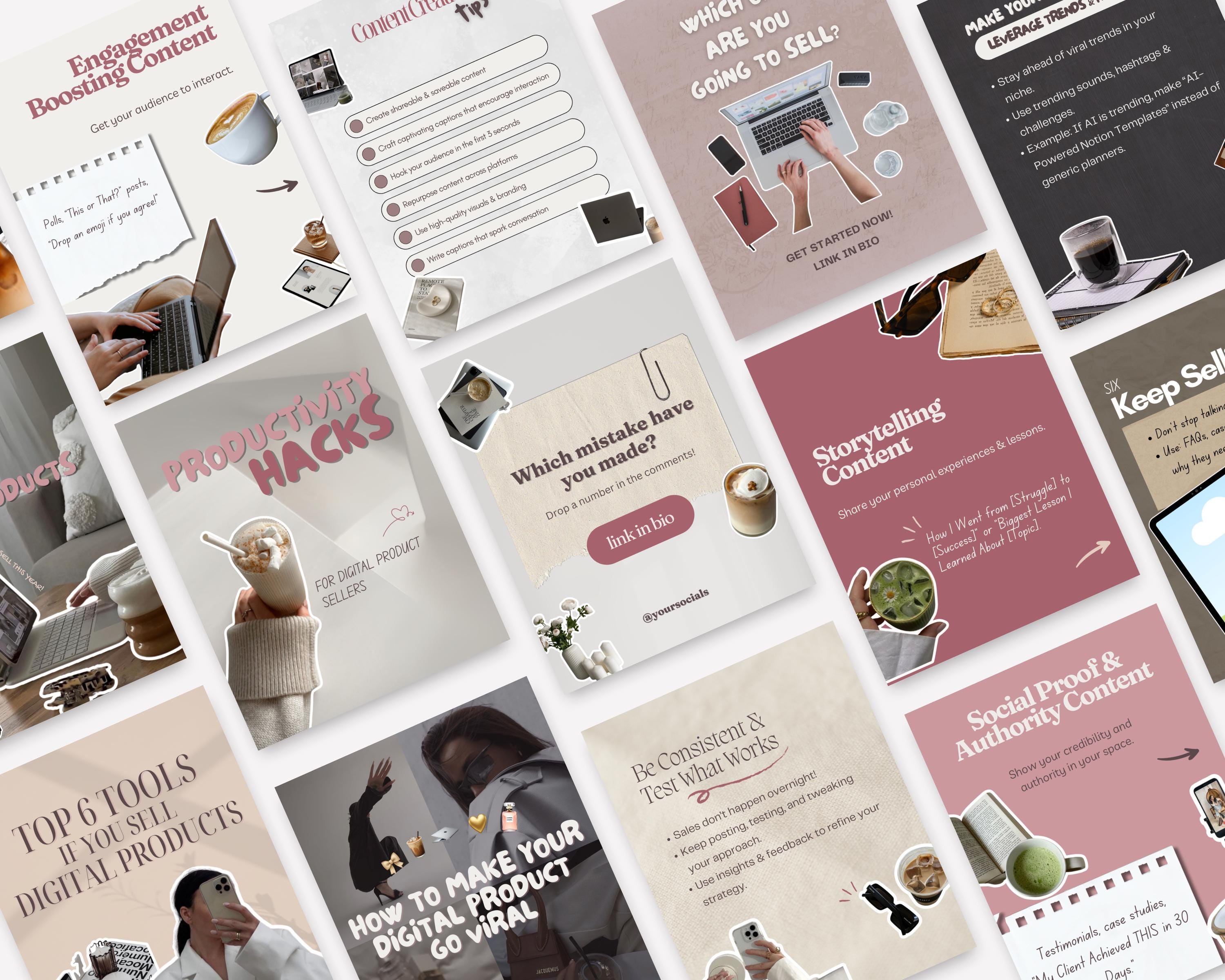 Pink Instagram Template 100 Editable Viral Canva Carousel Templates for ...