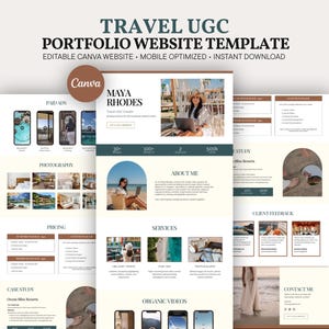 Travel UGC Portfolio Website Template Canva | Terracotta Travel Creator Site | Teal Media Kit for Hotels, Tourism, Airbnb, Content Creators