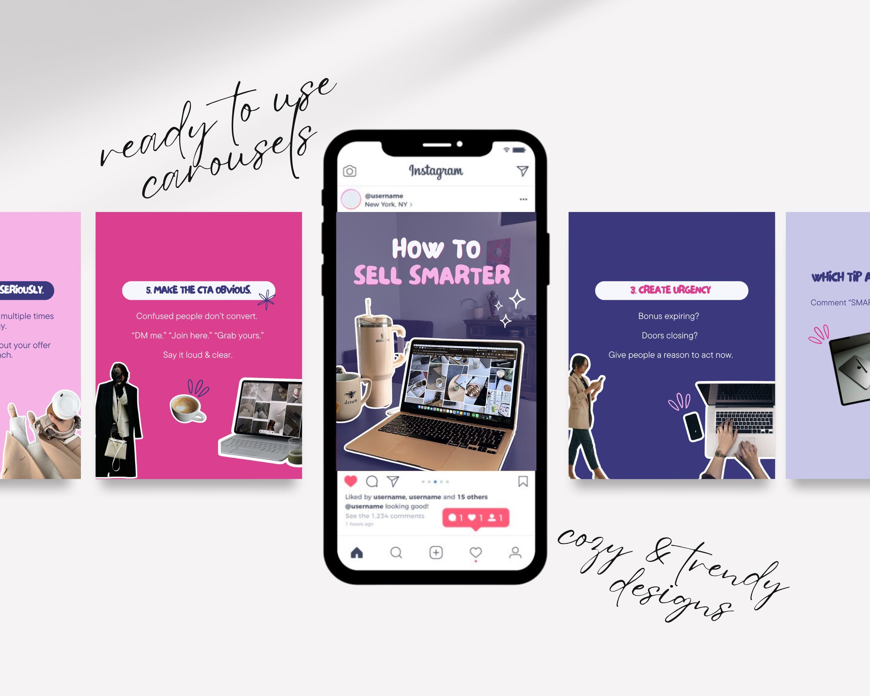 Bold Instagram Carousel Templates in Pink Purple 75 Viral Aesthetic ...