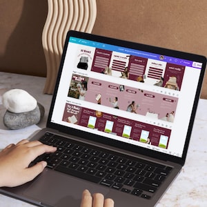 Laptop mockup displaying Bookstagram Canva templates open in the Canva editor, demonstrating how creators can customize seamless carousel posts for book reviews, BookTok content, and Instagram reading accounts.