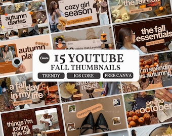 Fall Luxury YouTube Banner Thumbnail Templates Canva, Creator Branding Kit, iOS Core YouTube Banner, Aesthetic Autumn Vlog YT Bundle Set