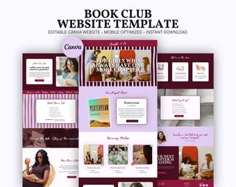 Book Club Canva Website Template, Editable BookTok Site, Aesthetic Bookstagram Responsive Mobile Landing Page, Bold Reading Community Design