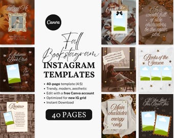 Fall Bookstagram Canva Templates, Whimsy BookTok Instagram, Vintage Whimsical Booktok Posts, Aesthetic Bookish IG Content, Autumn Content