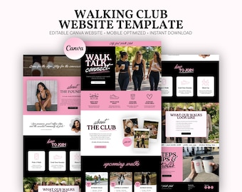 Walking Club Website Canva Template,  Girls Walk Club Website, Women Walking Group Community Site, Health Fitness Club Landing Page Template