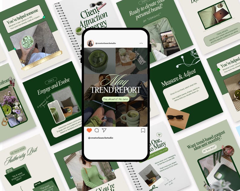 50 Green Instagram Carousel Templates Canva Scrapbook Template for ...