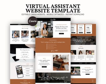 Virtual Assistant Canva Website Template | Canva Website for Virtual Assistants | Mobile Responsive Executive Assistant Portfolio | OBM Site