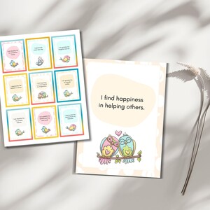 Tarjetas de afirmación inspiradoras para niños imprimibles en PDF de 6 páginas y 50 imágenes de 8,5 x 11, acceso instantáneo