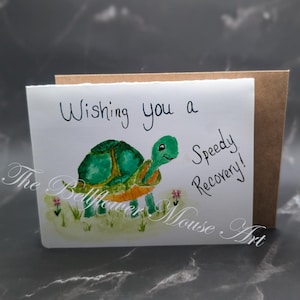 Cartão de saudação em aquarela Turtle Speedy Recovery