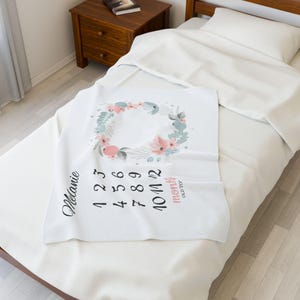 Personalized Baby Blanket, Plush Velveteen Swaddle, Floral Wreath Design