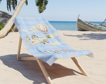 Telo mare personalizzato con aereo per ragazzi / Telo mare personalizzato per bambini con nome / Telo piscina a quadretti blu / Regalo estivo