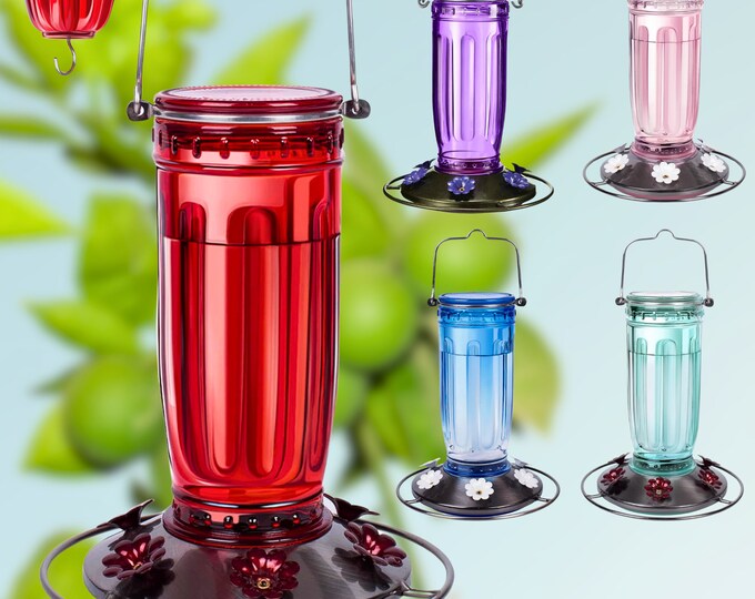 Hummingbird Feeders for Outdoor Hanging,16 oz Glass Wild Bird Garden Yard Feeder,6 Feeding Ports Garden Yard,Easy Cleaning,Ant Moat Include