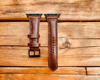 Handmade Full Grain Leather Apple Watch Band, Ultra, 49mm, 45mm, 44mm, 42mm, 41mm, 40mm, 38mm, SE (All Generations) / Hand Stitched