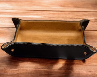 Handmade Full Grain Leather Valet Tray – Nightstand Organizer