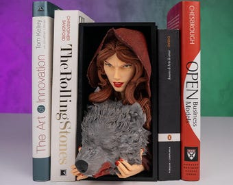 Rincón de libros de Caperucita Roja, único y hecho a mano: PLA 100 % biodegradable, decoración impresa en 3D única para amantes de los libros.