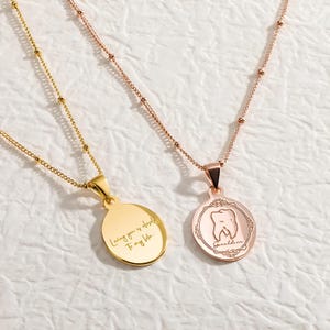Personalized Tooth Name Signet Necklace Sterling Silver 925 | Custom Engraved Dental Tooth Pendant | Gifts for Dentist/Doctor/Nurse/Hygenist