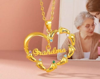 Custom Name Baby Feet Heart Necklace S925 | Family Necklace with Birthstone | Mother's Day Gifts for New Mom | Newborn Necklace Women Gifts