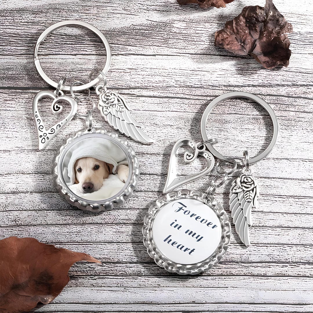 Personalized Photo Small Disc Keychain With Wings | Heart Charm ...