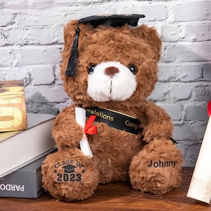 Custom Name Graduation Teddy Bear | Graduation Bear with School Badge | Graduation Gifts for Friends/Students/Kindergarten | Graduation Gift