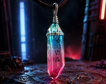 Personalized Kyber Crystal Necklace | Custom Aurebesh Name Pendant | Jedi Inspired Sci-Fi Gift for Star Wars Fans