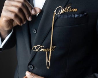 Personalized Name Lapel Pin with chain | Wedding Name Lapel Pin | Gifts for Bride Best Women | Names Brooch Pin Accessories | Gift for Women