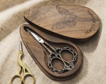 Custom European/Stork Style Scissor with Engraving Wood Box | Vintage Art Embroidery Scissors | Needlework Small Sharp Sewing Scissors Gifts