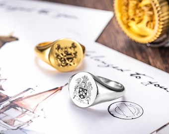 Personalized Family Signet Picture Rings | Sterling Silver 925 Signet Ring | Custom Own Logo Signet Rings | Personalized Rings Gifts for Men