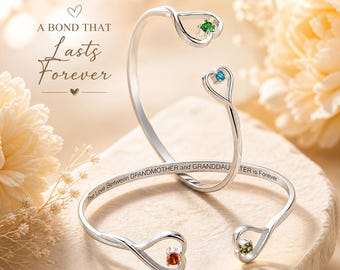 Personalized Double Birthstone Heart Bracelet for Grandma & Granddaughter | Custom Grandma Gift | Granddaughter Jewelry, Christmas Gift Idea