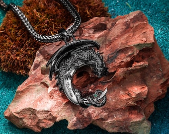 Moon Dragon Birthstone Necklace | Fourth Wing Fantasy Jewelry