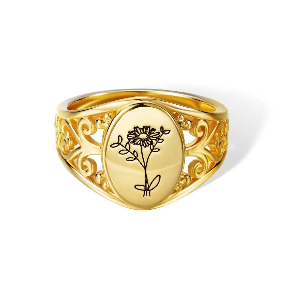 Personalized Birth Flowers Ring, Custom Birthflowers Family Ring | Sterling Silver 925 Bouquet Ring | Engraved Ring for Women, Gifts for Mom
