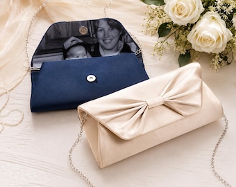 Personalized Silk Clutch with Photo Lining, Custom Wedding Clutch, Mother of Bride Gift, Bridal Purse, Memorial Photo Gift