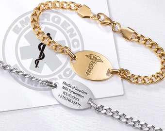 Medical Alert ID Bracelets with Engraving Medical Alert  | Adjustable Bracelet, Emergency Wristband, Medical Alert Bracelet | Medical Alert