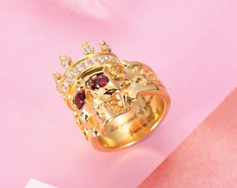 Engraved Skeleton King Ring with Birthstone | Gothic Ring Men Skull | "I am a King" Silver Ring | Skeleton King Ring  | Gift for Men