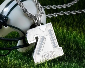 Personalized Football Sports Number Necklace with Name | Sport Team Name Necklace | Gift Team Player Champion Necklace | Gifts for Men, Kids