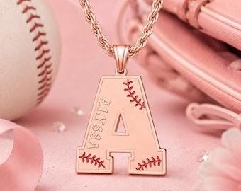 Personalized Baseball Letter Necklace | Custom Sports Initial Pendant | Baseball Player Gift | Team & Coach Jewelry