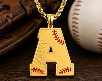Personalized Baseball Initial Necklace for Boys | Custom Baseball Name Necklace | Baseball Player Gift | Sports Team Jewelry