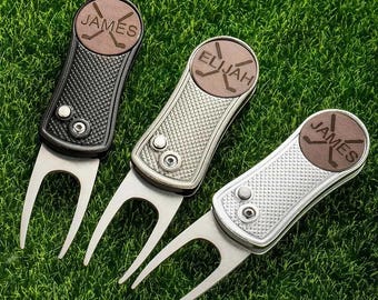 Gepersonaliseerde gegraveerde golfmarkeringshulpmiddel | Naam divot-markttool | Golfcadeaus voor papa | Duikinstrument golfbalmarkering | Vaderdagcadeau