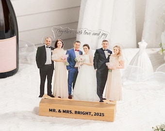 Personalized Photo Wedding Print Acrylic Plaque with Text and Wooden Base | Custom Family Photo Statuette | Wedding Season Gift for Family