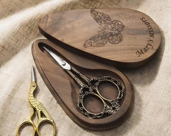 Personalized Vintage Scissors with Engraved Name Wood | Vintage Art Embroidery Scissors | Needlework Small Sewing Scissors | Gifts for Women