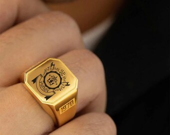 Custom Engraved Signet Square Ring | Father's Day Gift, Brass/Sliver Ring for Graduates | Signet Logo Engraved Sterling Silver 925