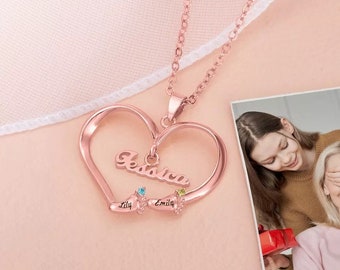Custom Name Baby Feet Heart Necklace S925 | Family Necklace with Birthstone | Mother's Day Gifts for New Mom | Newborn Necklace Women Gifts