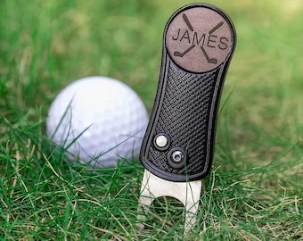 Gepersonaliseerde gegraveerde golfmarkeringshulpmiddel | Naam divot-markttool | Golfcadeau voor papa | Duikinstrument golfbalmarkering | Vaderdagcadeau
