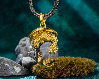 Moon Dragon Birthstone Pendant Necklace | Fourth Wing Dragon Necklace | Gift for Fourth Wing Merch and Dragon Lover