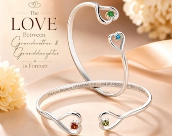 Love Between Grandmother and Granddaughter is Forever | Custom Double Birthstone Heart Bracelet | Christmas Gift for Grandma & Granddaughter
