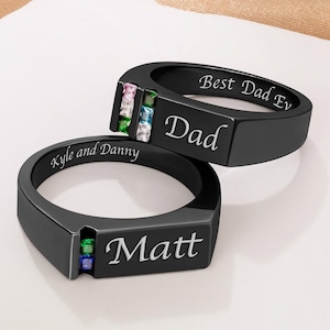 Custom Black Dad Ring with Birthstones | Sterling Silver 925 Men Ring Birthstones | Birthstone Family Rings | Gifts for Father and Dad Ring