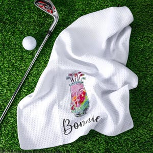 Gepersonaliseerde naam golfclubs wafelhanddoek | Absorb Sweat Golfkar Handdoek Cadeaus | Verjaardagscadeau voor golfliefhebbers | Golfcadeaus Grappige namen