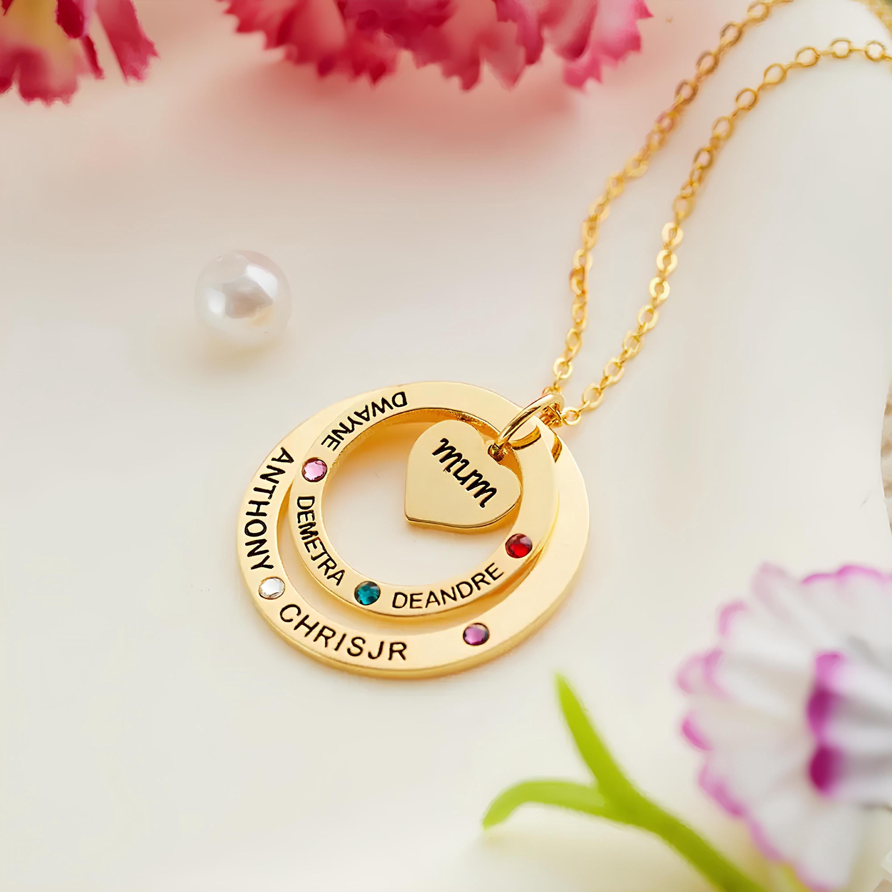 Personalized Family Name Necklace With Heart Ring Pendant