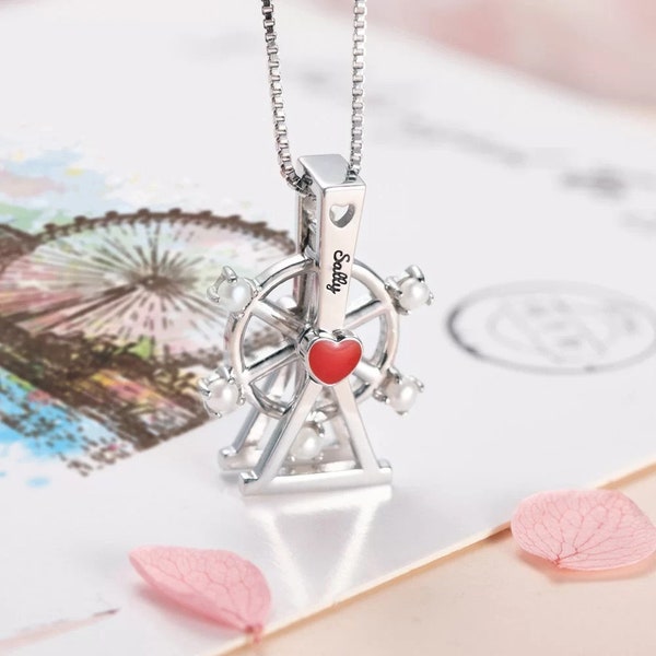 Personalized Ferris Wheel Love Necklace with Pearl Sterling Silver 925 | Valentine's Day Gift Ferris Wheel | Gifts for Women, Mother, Mom