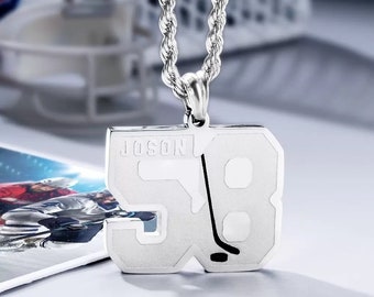 Custom Ice Hockey Numbers Necklace with Name | Hockey Team Gifts for Champion | Gifts for Kids Hockey Players | Gifts for Men and Sport Fans
