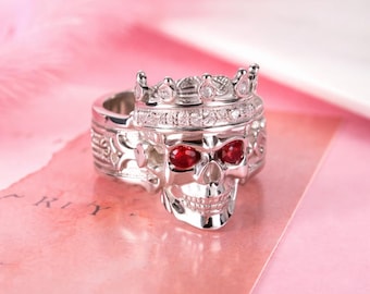 Engraved Skeleton King Ring with Birthstone | Gothic Ring Men Skull | "I am a King" Silver Ring | Skeleton King Ring  | Gift for Men